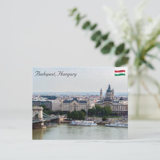Luftbild der Kettenbrücke - Budapest, Ungarn Postkarte (Stehend Vorderseite)