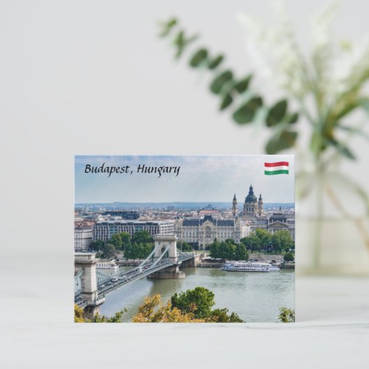 Luftbild der Kettenbrücke in Budapest, Ungarn Postkarte (Stehend Vorderseite)