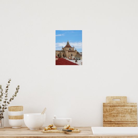 Luftbild der Kirche von Carmen - Mahon, Menorca Poster (Küche)