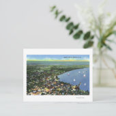 Luftbild der Stadt, Segelboote am See Postkarte (Stehend Vorderseite)