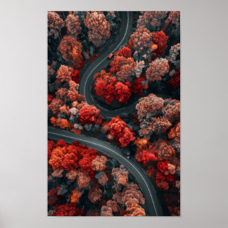 Luftbild der Windstraße durch den roten Herbst für Poster
