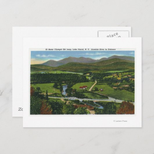 Luftbild des 60 Meter langen olympischen Skispanns Postkarte (Vorne/Hinten)