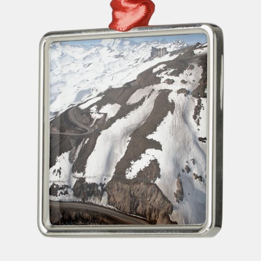 Luftbild des Skigebiets Valle Nevado Chile Silbernes Ornament (Links)