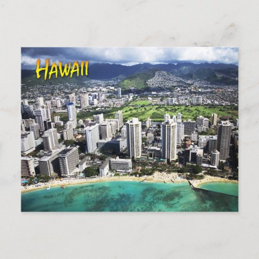 Luftbild des Waikiki Beach, Oahu, Hawaii Postkarte (Vorderseite)