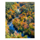 Luftbild des Winding River Sonniger Herbstwald Poster (Vorderseite)
