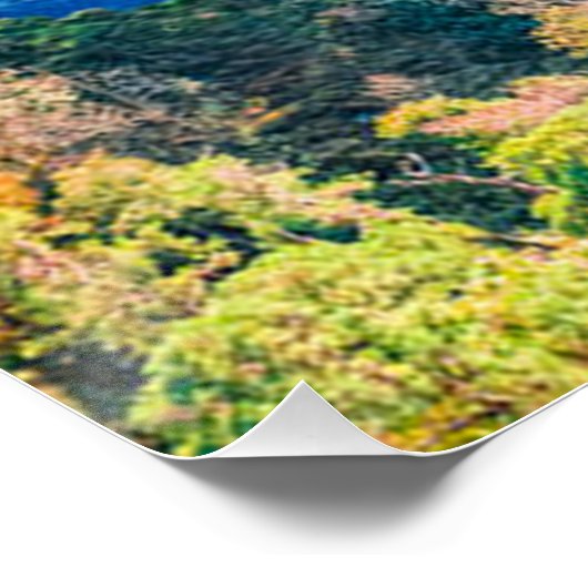 Luftbild des Winding River Sonniger Herbstwald Poster (Ecke)