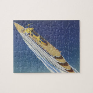 Luftbild eines Vintagen Kreuzfahrtschiffs im Ozean Puzzle