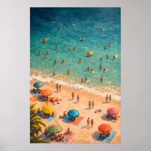 Luftbild-Ozeanschwimmplakat, Sommerstrand-Menschen Poster