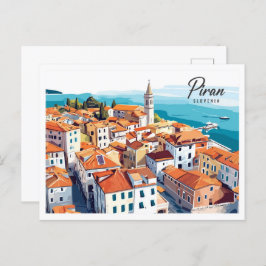 Luftbild Piran Slowenien Illustration Travel Postkarte