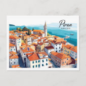 Luftbild Piran Slowenien Illustration Travel Postkarte (Vorderseite)