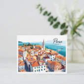 Luftbild Piran Slowenien Illustration Travel Postkarte (Stehend Vorderseite)