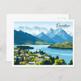 Luftbild Queenstown Neuseeland Illustration Postkarte