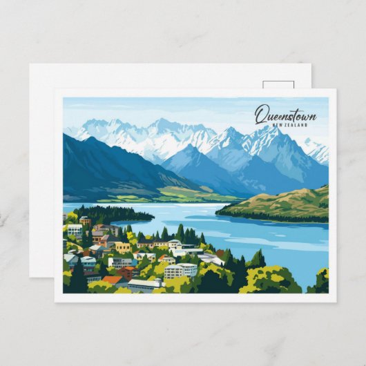 Luftbild Queenstown Neuseeland Illustration Postkarte (Vorne/Hinten)