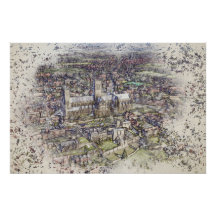 Luftbild-Skizze der Kathedrale von Lincoln mit dis
