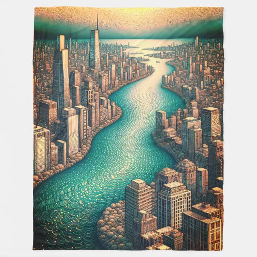 "Luftbild: Stadtbild mit Wind-Rippled River" Fleecedecke (Vorderseite)