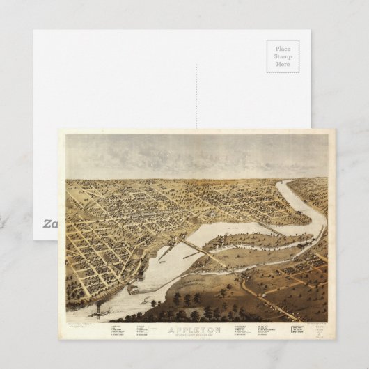 Luftbild von Appleton, Wisconsin (1867) Postkarte (Vorne/Hinten)
