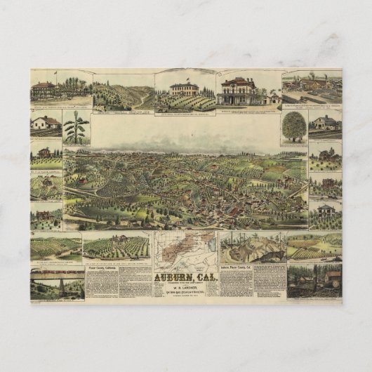 Luftbild von Auburn, Kalifornien (1887) Postkarte (Vorderseite)