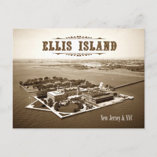 Luftbild von Ellis Island, NJ & NY Postkarte (Vorderseite)