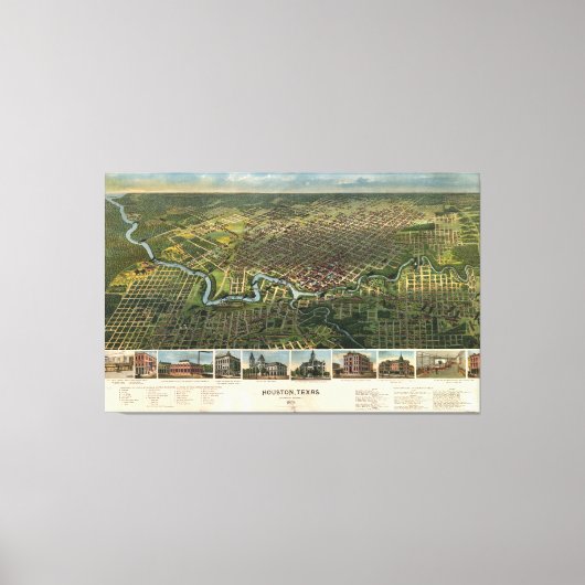 Luftbild von Houston, Texas (1891) Leinwanddruck (Vorderseite)