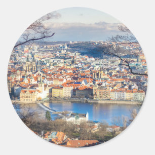 Luftbild von Prag Runder Aufkleber