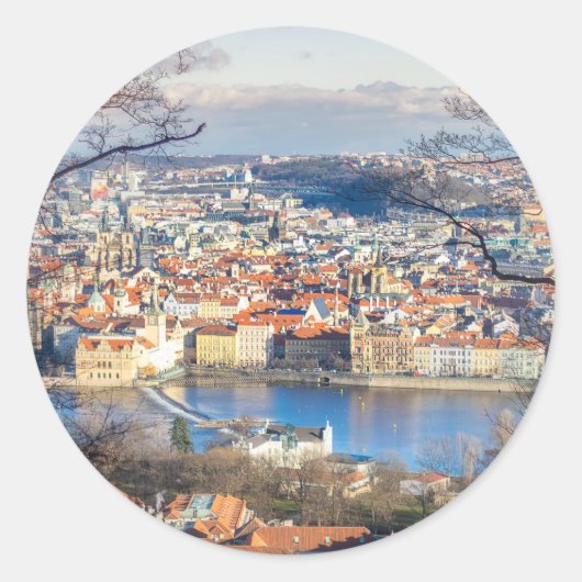 Luftbild von Prag Runder Aufkleber (Vorderseite)