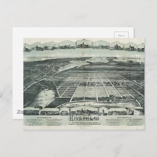 Luftbild von Riverhead, New York (1890) Postkarte (Vorne/Hinten)