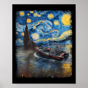 Luftboot Luftbootfahren Sternennacht Malerei Poster