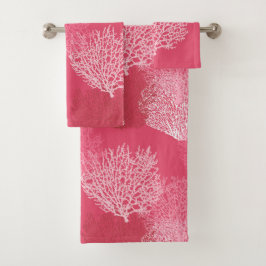 Lüfterkorallenprint, Korallenfarben Badhandtuch Set