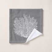 Lüfterkorallenprint, Silbergrau/Grau Badhandtuch Set (Waschlappen)
