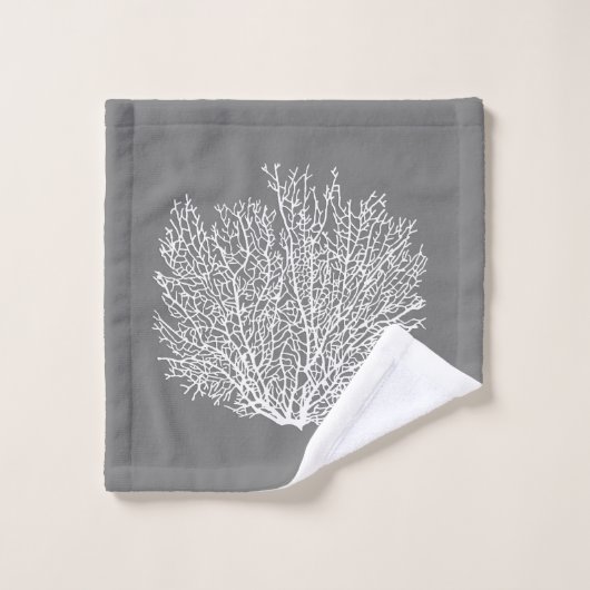 Lüfterkorallenprint, Silbergrau/Grau Badhandtuch Set (Waschlappen)