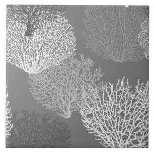 Lüfterkorallenprint, Silbergrau/Grau Fliese