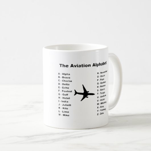 "Luftfahrt-Alphabet-" klassische Tasse (VorderseiteRechts)