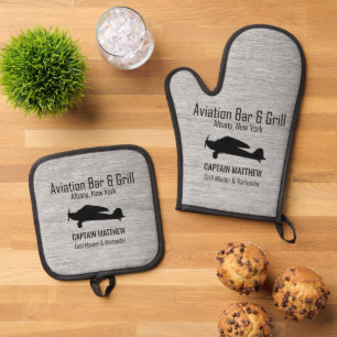 Luftfahrt - Bar und Grill-GRILLEN Ofenhandschuh & Topflappen-Set