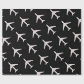 Luftfahrt mit Funky Graues Flugzeug Black Backgrou Geschenkpapier (Flach)