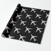 Luftfahrt mit Funky Graues Flugzeug Black Backgrou Geschenkpapier (Ungerollt)