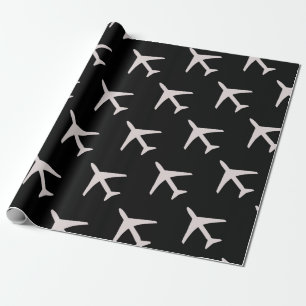 Luftfahrt mit Funky Graues Flugzeug Black Backgrou Geschenkpapier