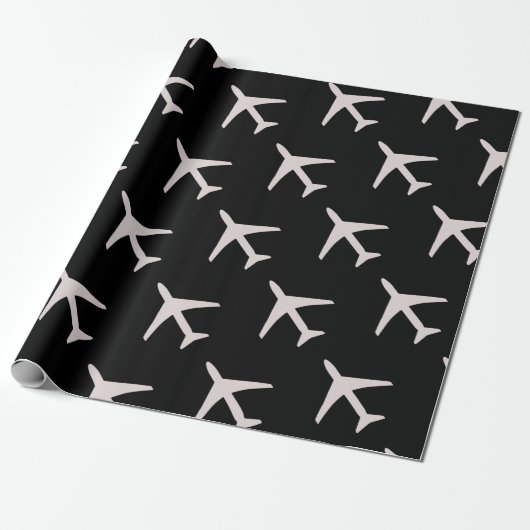 Luftfahrt mit Funky Graues Flugzeug Black Backgrou Geschenkpapier (Ungerollt)