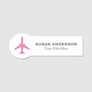 Luftfahrt - Name des Flugzeugs in rosa Glitzer Namensschild
