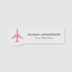 Luftfahrt - Name des Flugzeugs in rosa Glitzer Namensschild