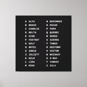 Luftfahrt-Phonetisches-Alphabet-Code - Schwarz & W Leinwanddruck