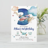 Luftfahrzeug 3. Geburtstag Einladung - Thema Flugz (Stehend Vorderseite)