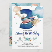 Luftfahrzeug 3. Geburtstag Einladung - Thema Flugz (Vorne/Hinten)