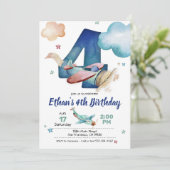 Luftfahrzeug 4. Geburtstag Einladung - Flugzeugthe (Stehend Vorderseite)