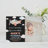 Luftfahrzeug Einladung Geburtstag Orange Black W F (Stehend Vorderseite)