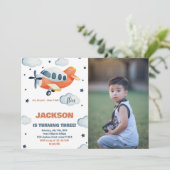 Luftfahrzeug Einladung zum Geburtstag Orange mit F (Stehend Vorderseite)