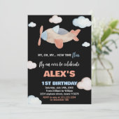 Luftfahrzeug Geburtstagsaufenthalt Orange Black Einladung (Stehend Vorderseite)