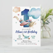 Luftfahrzeug-Geburtstagsaufruf zum Thema Flugzeug Einladung (Stehend Vorderseite)