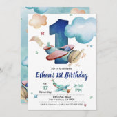 Luftfahrzeug-Geburtstagsaufruf zum Thema Flugzeug Einladung (Vorne/Hinten)