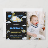 Luftfahrzeug Geburtstagseinladungen Blaues Schwarz Einladung (Vorderseite)