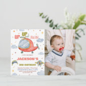 Luftfahrzeug Geburtstagseinladungen Grün mit Foto Einladung (Stehend Vorderseite)